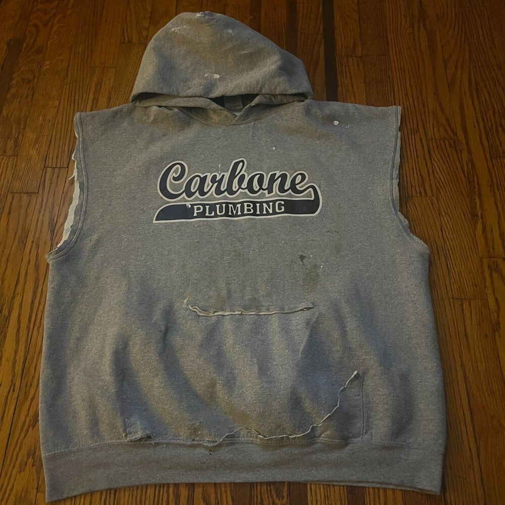 Jerzees Distressed Workwear Thrashed Plumbing Sleeveless Hoodie Gray XL Grunge